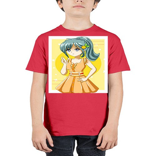 Cute and beautiful orange theme girl in summer 45# - anime - Youth Tee Unisex