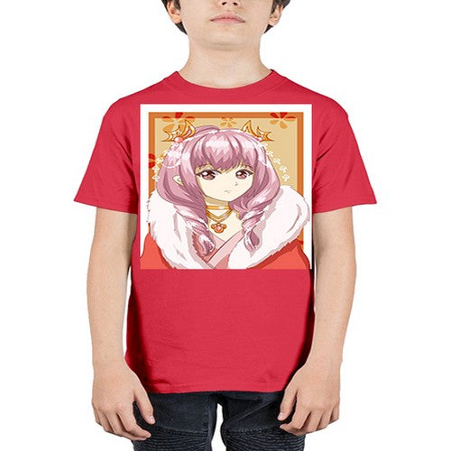 Cute and beautiful queen pink hair with red dress 124# - anime - Youth Tee Unisex