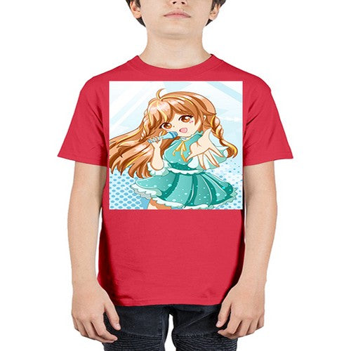 Cute and beautiful singer girl with green dress 163# - anime - Youth Tee Unisex