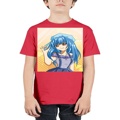 Cute and funny girl with blue hair in purple dress 83# - anime - Youth Tee Unisex