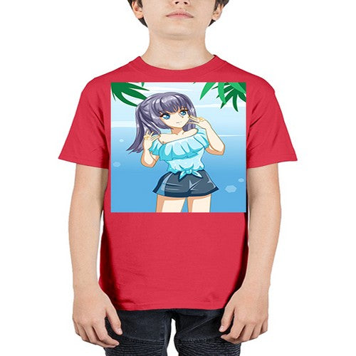 Cute and happy girl with blue shirt in summer 125# - anime - Youth Tee Unisex