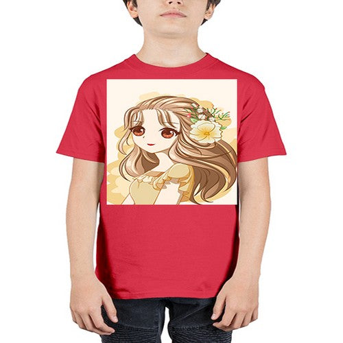 Cute and happy girl with flowers crown 57# - anime - Youth Tee Unisex