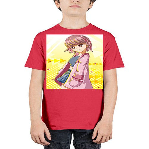 Cute and happy girl with pink coat 111# - anime - Youth Tee Unisex