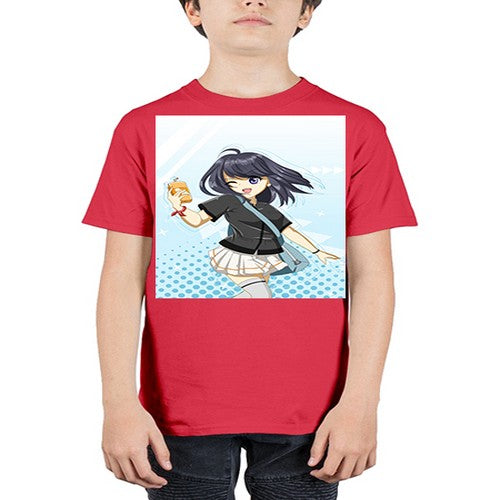 Cute and happy student girl with banana milk 4# - anime - Youth Tee Unisex