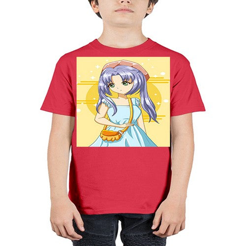 Cute and soft girl blue hair with blue dress in summer holiday 60# - anime - Youth Tee Unisex