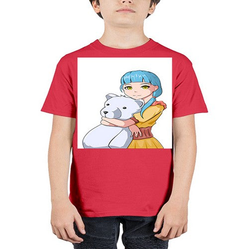 Cute girl with bear doll 26# - anime - Youth Tee Unisex