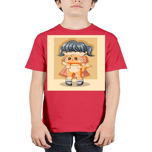 Cute girl with cat animal day 135# - anime - Youth Tee Unisex