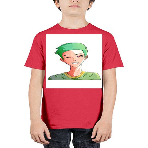 Handsome boy green hair wearing green shirt 35# - anime - Youth Tee Unisex