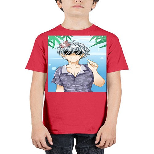 Handsome boy with sunglasses on the beach in summer holiday 44# - anime - Youth Tee Unisex