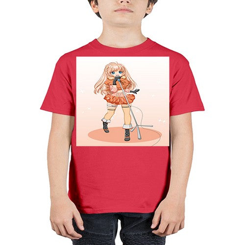 Happy and beautiful singer woman with microphone 160# - anime - Youth Tee Unisex