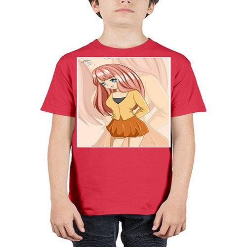 Happy beautiful and cute girl pink long hair 5# - anime - Youth Tee Unisex