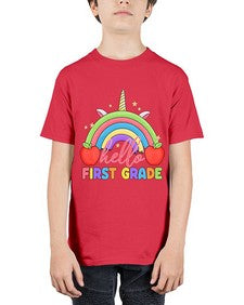 Hello first Grade Unicorn Rainbow 281# - first grade - Youth Tee Unisex