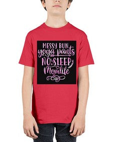 Messy bun yoga pants no sleep momlife  424# - yoga - Youth Tee Unisex