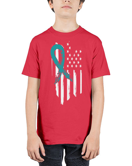 PTSD Teal Ribbon Distressed US 7# - PTSD - Youth Tee Unisex
