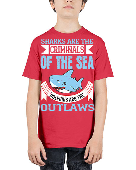 Sharks are the criminals of the sea Dolphins are the outlaws Style 32# - shark-fish - Youth Tee Unisex