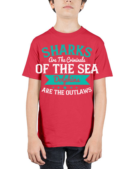 Sharks are the criminals of the sea Dolphins are the outlaws Style 34# - shark-fish - Youth Tee Unisex