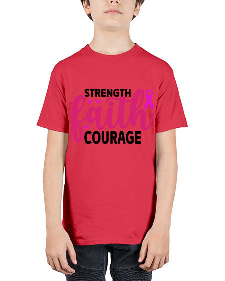 Strength Faith Courage 8# - breast cancer - Youth Tee Unisex