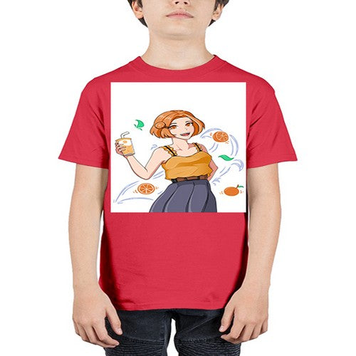 cute anime summer girl with orange juice28# - anime - Youth Tee Unisex