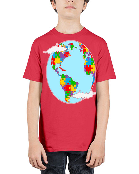 earth autism awareness heart puzzle 83# - autism - Youth Tee Unisex