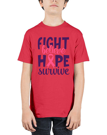 fight believe hope survive Style 13# - breast cancer - Youth Tee Unisex