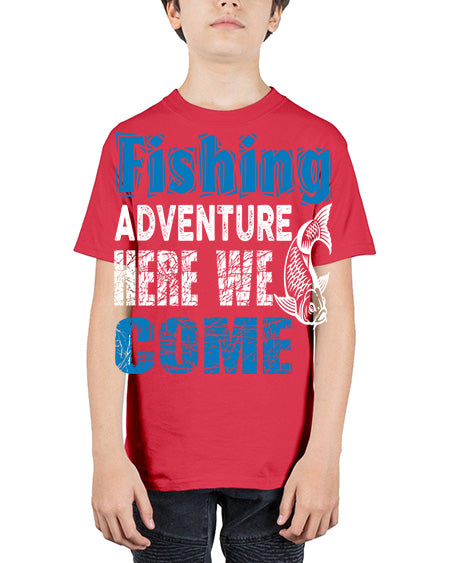 fishing adventure here we come png 79# - shark-fish - Youth Tee Unisex