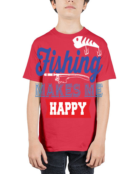 fishing makes me happy png 78# - shark-fish - Youth Tee Unisex