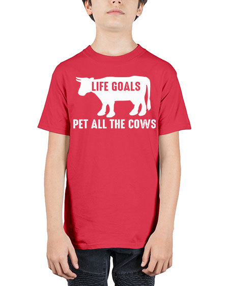 life goals pet all the cows - cow - Youth Tee Unisex