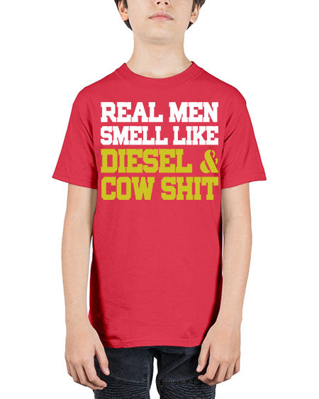 real men smell like diesel and cow poop - cow - Youth Tee Unisex