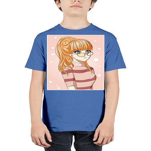 Beautiful and cool girl orange hair with glasses 105# - anime - Youth Tee Unisex