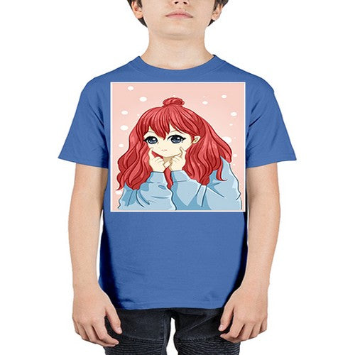 Beautiful and cute girl long red hair with jacket 150# - anime - Youth Tee Unisex