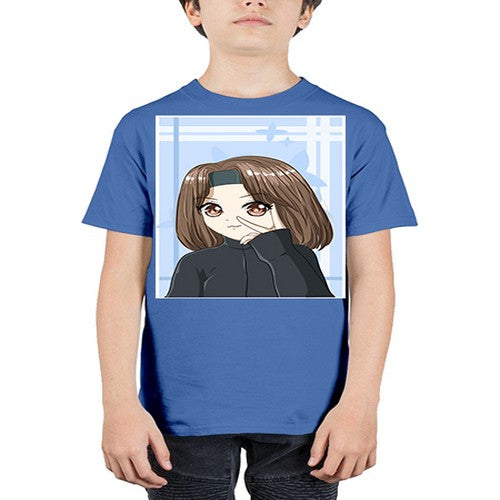 Beautiful and happy girl brown short hair with black jacket 89# - anime - Youth Tee Unisex