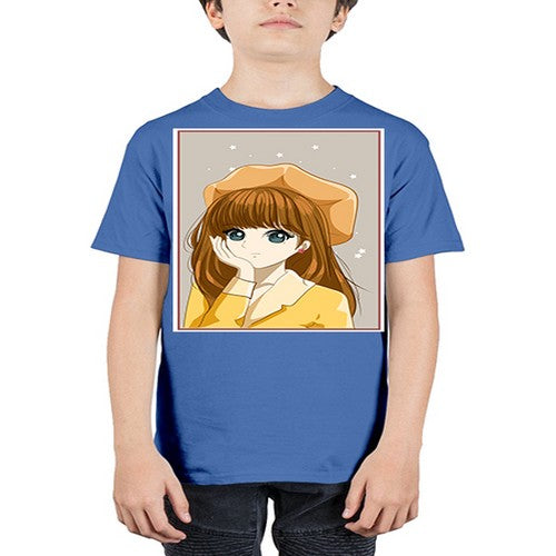 Beautiful and pretty girl brown long hair with yellow hat 128# - anime - Youth Tee Unisex