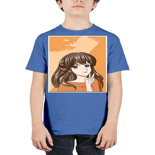 Beautiful and pretty girl long hair with orange background 100# - anime - Youth Tee Unisex