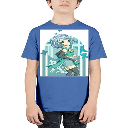 Beautiful girl blue hair with green clothes 161# - anime - Youth Tee Unisex