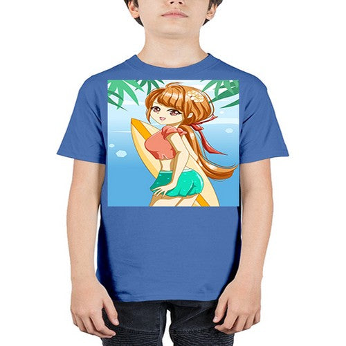 Beautiful girl with surfing board in summer 119# - anime - Youth Tee Unisex