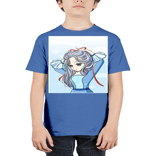 Beautiful princess silver hair with blue dress 120# - anime - Youth Tee Unisex