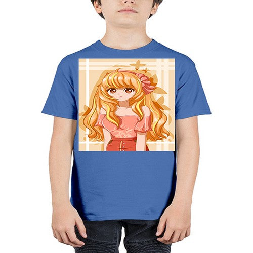 Cute and beautiful girl blonde hair with ribbon 110# - anime - Youth Tee Unisex