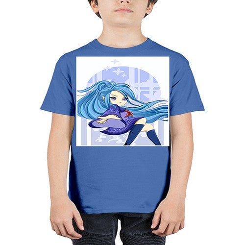 Cute and beautiful girl blue long hair cartoon 155# - anime - Youth Tee Unisex