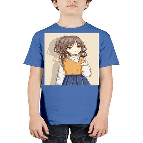 Cute and beautiful girl brown hair wearing uniform 71# - anime - Youth Tee Unisex