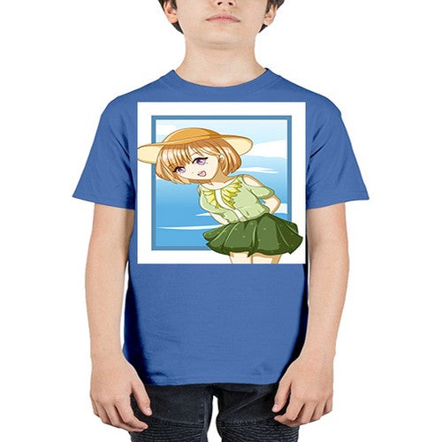 Cute and beautiful girl brown hair with green dress in the summer 159# - anime - Youth Tee Unisex
