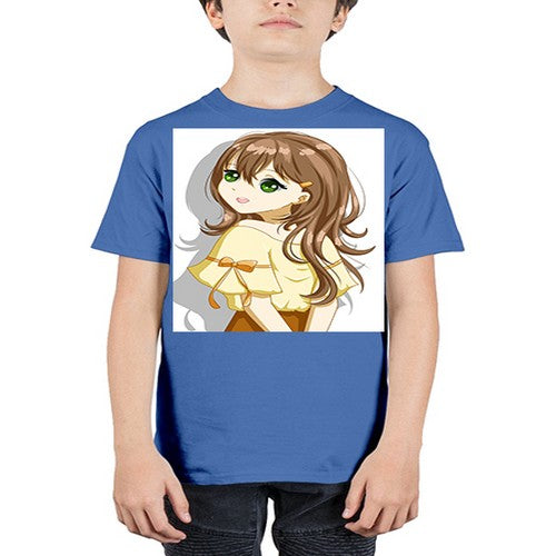 Cute and beautiful girl brown hair with yellow blouse 69# - anime - Youth Tee Unisex
