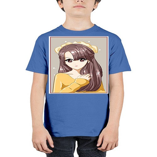 Cute and beautiful girl brown long hair and ribbon 136# - anime - Youth Tee Unisex
