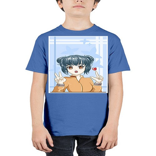 Cute and beautiful girl dark blue hair with love 74# - anime - Youth Tee Unisex