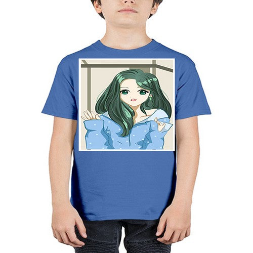 Cute and beautiful girl green long hair 134# - anime - Youth Tee Unisex