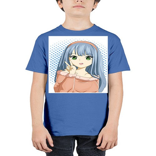 Cute and beautiful girl long blue hair 183# - anime - Youth Tee Unisex