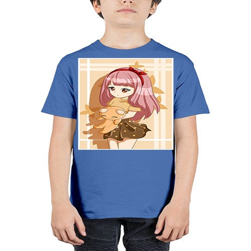 Cute and beautiful girl long pink hair with doll 9# - anime - Youth Tee Unisex