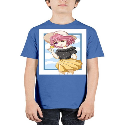 Cute and beautiful girl pink hair with hat in the summer 146# - anime - Youth Tee Unisex
