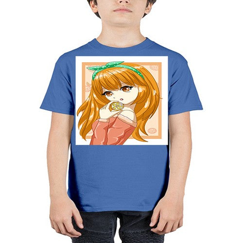 Cute and beautiful girl with orange in the summer 174# - anime - Youth Tee Unisex