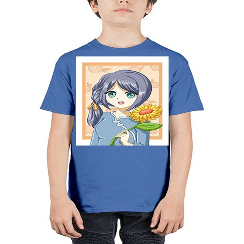 Cute and beautiful girl with sunflower in the summer 165# - anime - Youth Tee Unisex