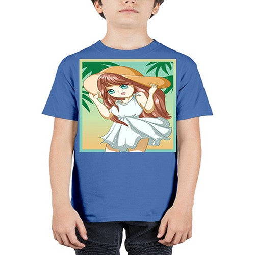 Cute and beautiful girl with white dress in beach at summer 162# - anime - Youth Tee Unisex